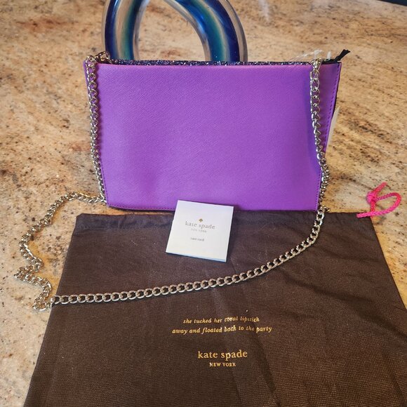 KATE SPADE Cameron Street Glitter Sima pink purple clutch handbag NEW - Picture 5 of 12